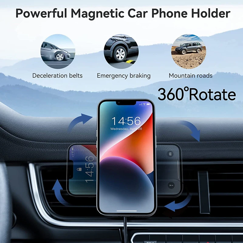 Wireless Car Charger Mount Fast Charging - Magnetisches kabelloses Autoladegerät für iPhone, kompatibel